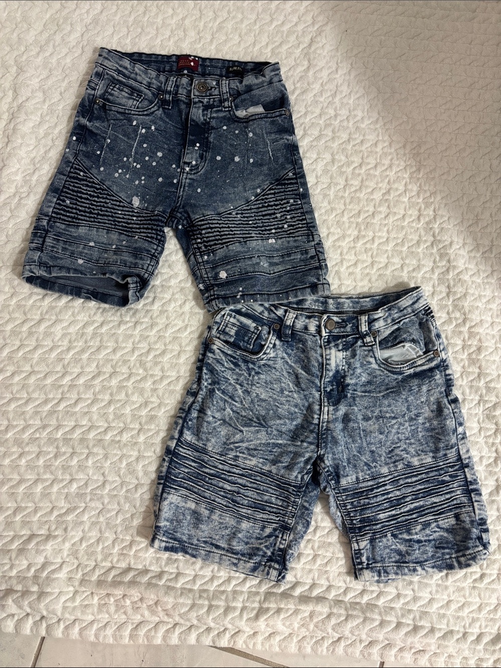Boys Jean shorts size 6 & 8 slim, fits like 6, Denim Moto Shorts - Washed Blue